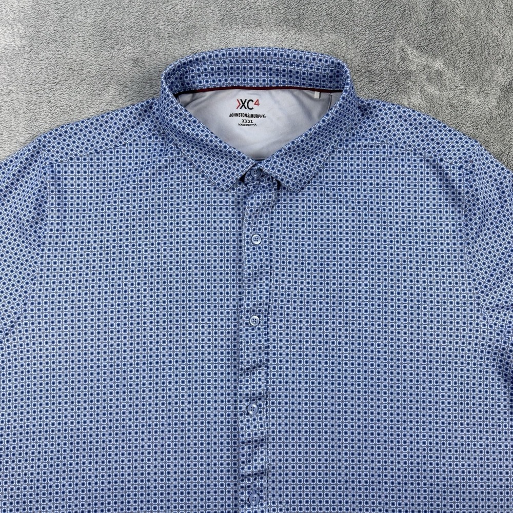 Johnston & Murphy XC4 Shirt Mens 3XL Blue Geometric Extreme Comfort Short Sleeve